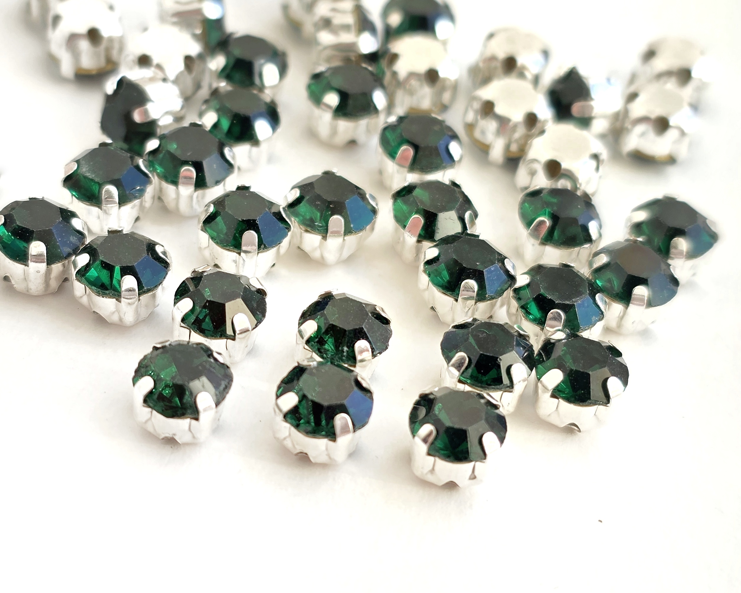 Шатон 6мм колір Смарагдовий, Emerald оправа срібло