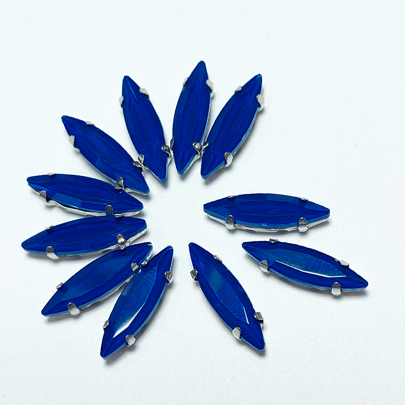 Кристал Маркіз 15*4мм лаковий у срібній оправі, Колір Sapphire