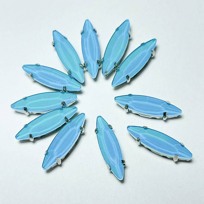 Кристал Маркіз 15*4мм лаковий у срібній оправі, Колір Aquamarine