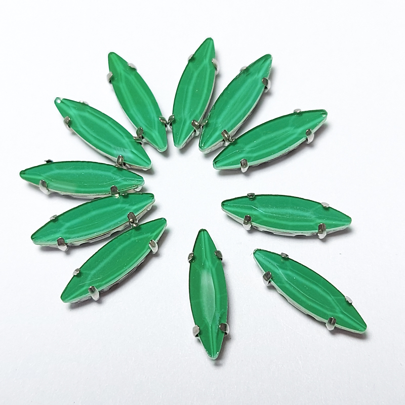 Кристал Маркіз 15*4мм лаковий у срібній оправі, Колір Emerald