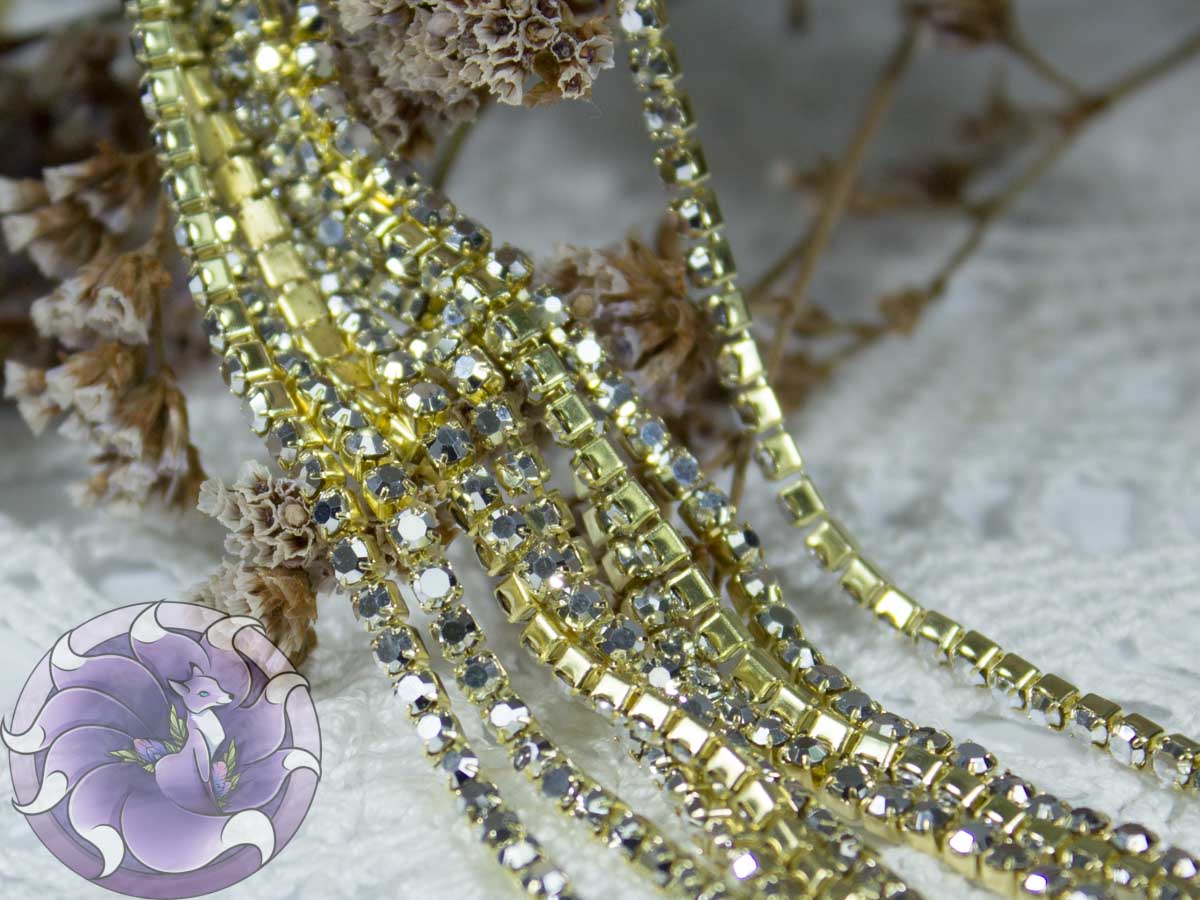 Стразовий ланцюг ss6 Silver Hematite in Gold bace GG82