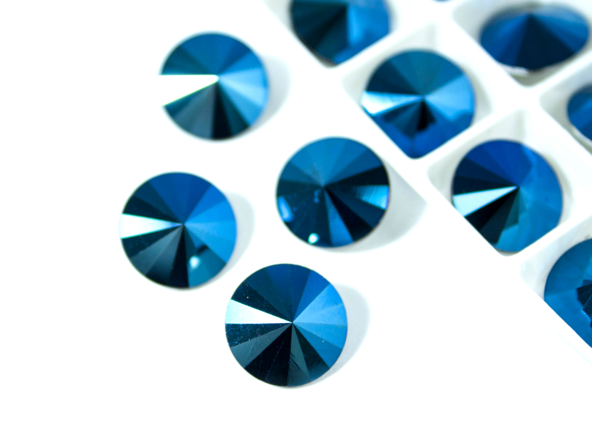 Набір стрази риволі 12мм колір Metallic Blue, 10 шт