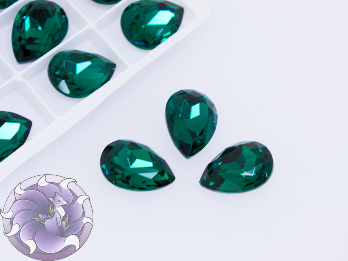 Кристали скло К9 Крапля 14х10мм колір Emerald