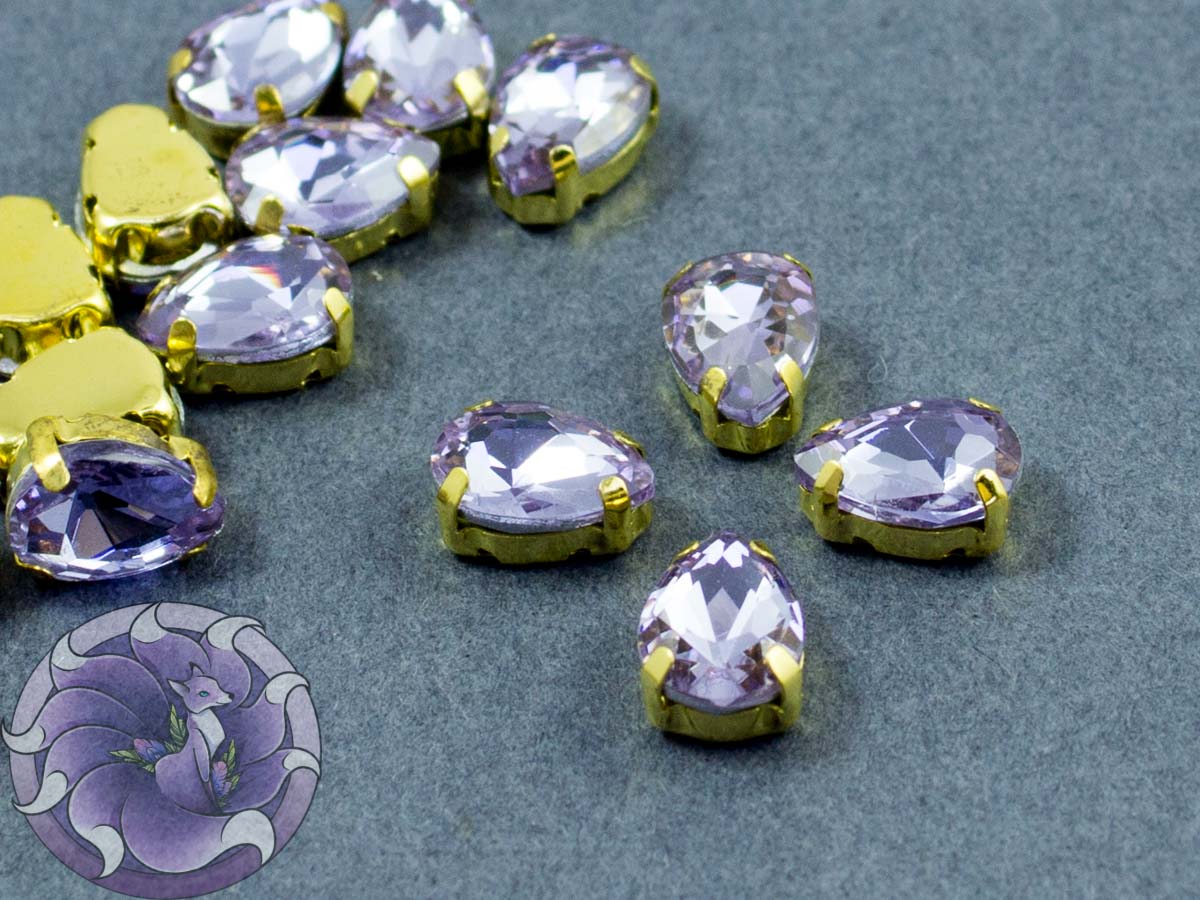 Кристал у золотій оправі Крапля 10x8мм Violet