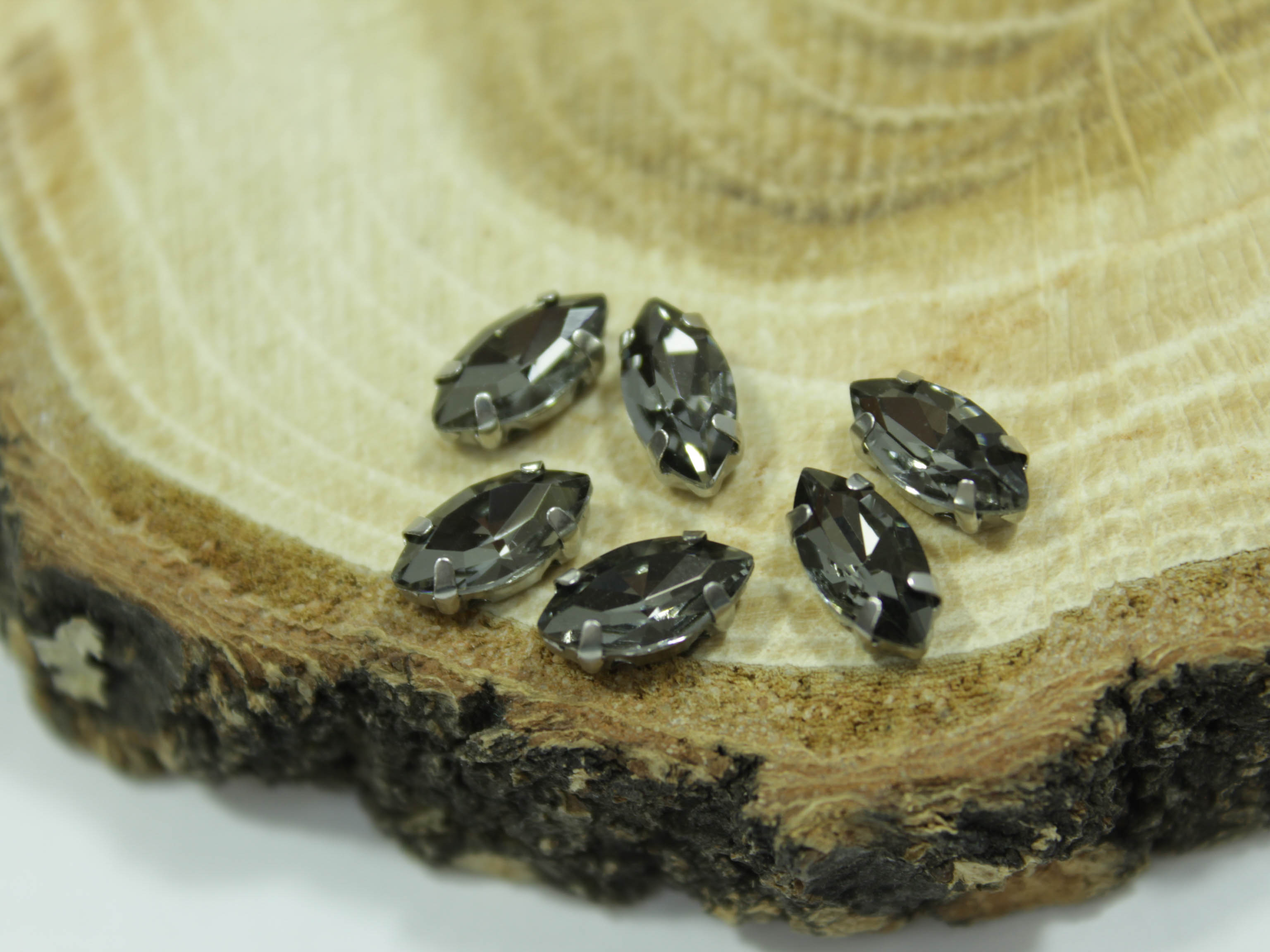 Кристал Маркіз 10*5мм у срібній оправі, Колір Black Diamond