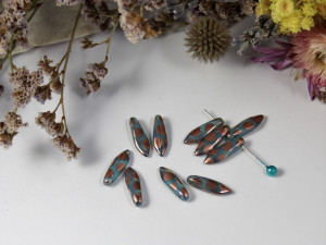 1-hole Glass Daggers 16x5mm Capri Gold Dots