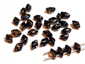 Намистини 2г MiniGemDuo 6x4mm (25-29 шт) Gold Splash - Jet