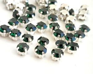 Шатон 6мм колір Смарагдовий, Emerald оправа срібло
