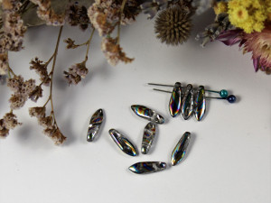2-hole Glass Daggers 16x5mm Crystal Vitrail Stripes