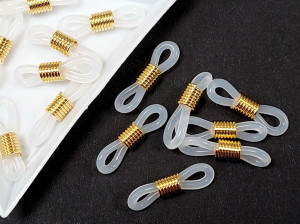 Гумка коннектор 14k кріплення для ланцюга окулярів, Колір білий з золотом, пара