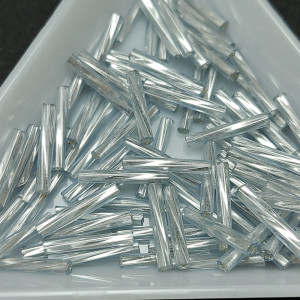 Стеклярус кручений 12mm, срібна середина, колір світло сірий, №42