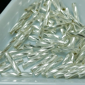 Стеклярус кручений 12mm, срібна середина, колір срібло, №34