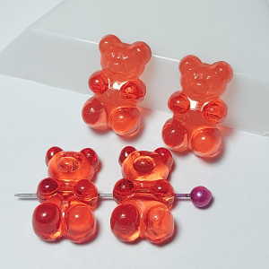 Намистина акриловий мармеладний ведмедик, 17x11mm, колір червоний