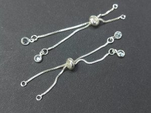 Замок для браслета регульований з цирконом, покриття 14к, довжина 6 см, колір біле срібло