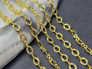 Ланцюжок латунь фігурний з покриттям 14к, ширина 3,5*6мм, Колір 14к яскраве золото 