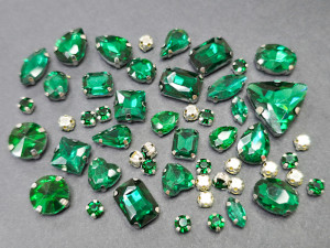 Мікс набір кристалів, оправа срібло, колір Emerald