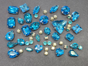 Мікс набір кристалів, оправа срібло, колір Aquamarine