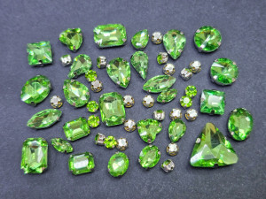 Мікс набір кристалів, оправа срібло, колір Peridot