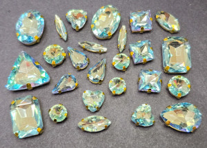 Мікс набір кристалів, оправа золото, колір Aquamarine АВ