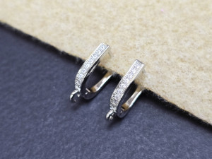 Швензи англійська застібка покриття 14к, розмір 18*14mm, з фіанітами, колір сталь