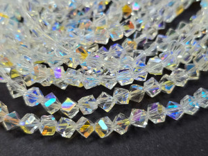 Намистини скло форма куб, низка біля 48 шт, 6мм, колір Crystal AB