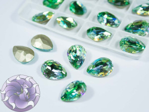 Кристал лазер двоколірний 14*10мм крапля колір peridot