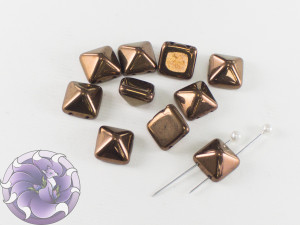 Pyramid beads 2-hole 6x6mm Jet Bronze