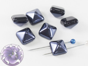 Pyramid beads 2-hole 12x12mm Jet Lagoon