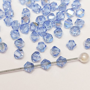 Crystal beads Swarovski 5328, 4mm LIGHT SAPPHIRE SHIMMER, 10 pcs