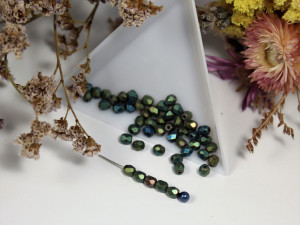 Fire polished 4mm Jet Matted Green Iris