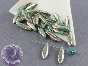 1-hole Glass Daggers 5x16mm Jade Argentic Stripes