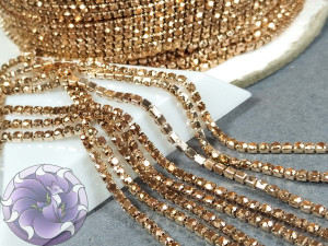 Стразовий ланцюг 2мм ss6 Rose gold hematite основа Рожеве золото Rg97