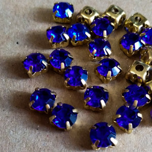 Шатон 6мм колір 115 Sapphire оправа золото