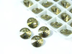 Набір стрази риволі 12мм колір Gold patina, 10 шт