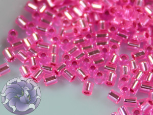 TOHO Стеклярус 5г - Bugle #0 (2mm) : Silver-Lined Hot Pink TB-00-2216