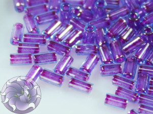 TOHO Стеклярус 5г - Bugle #1 (3mm) : Inside-Color Aqua/Purple-Lined TB-01-252