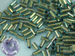 TOHO Стеклярус 5г - Bugle #1 (3mm) : Gold-Lined Rainbow Aqua TB-01-995