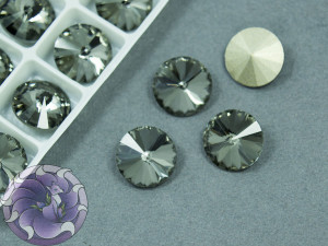 Кристали К9 Ріволі 12мм колір Black Diamond