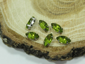 Кристал Маркіз 10*5мм у срібній оправі, Колір Olivine